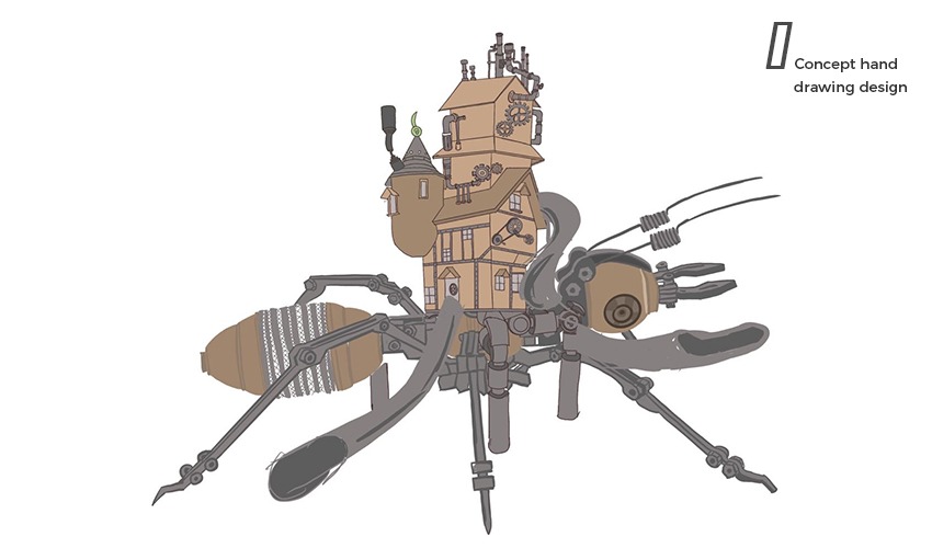 Hand-drawn concept for a custom insect-themed playground structure