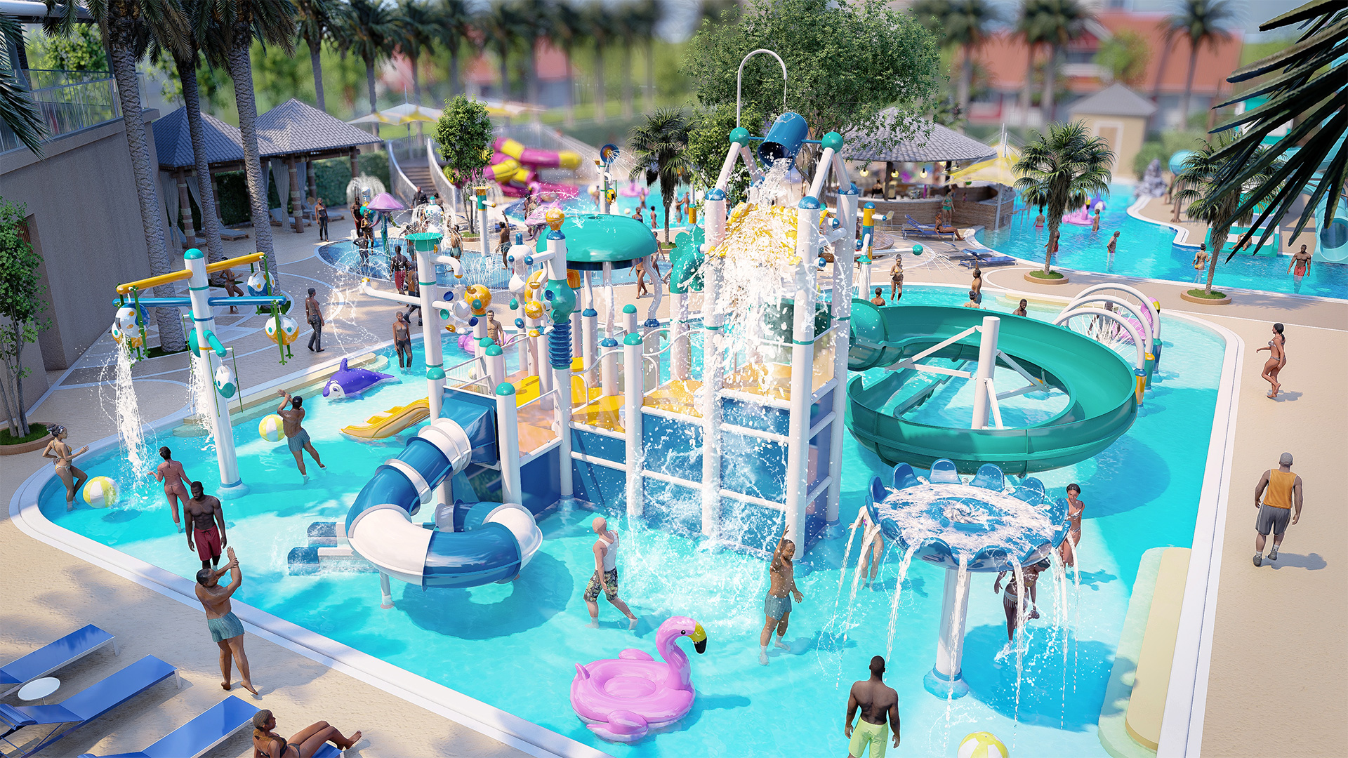 Kumasi Family Water Park in Ghana with children's water house and adult slides